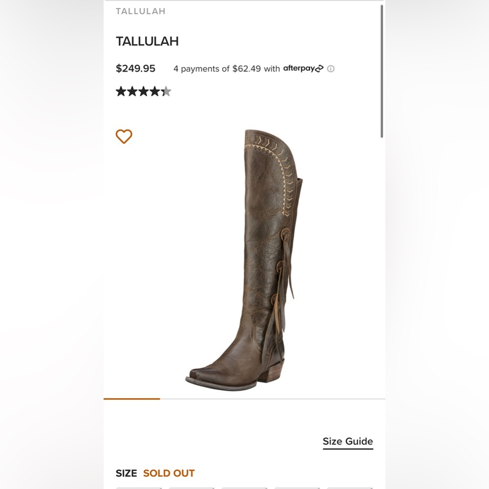 Ariat TALLULAH Brown Leather Boots, size 7.5 women’s